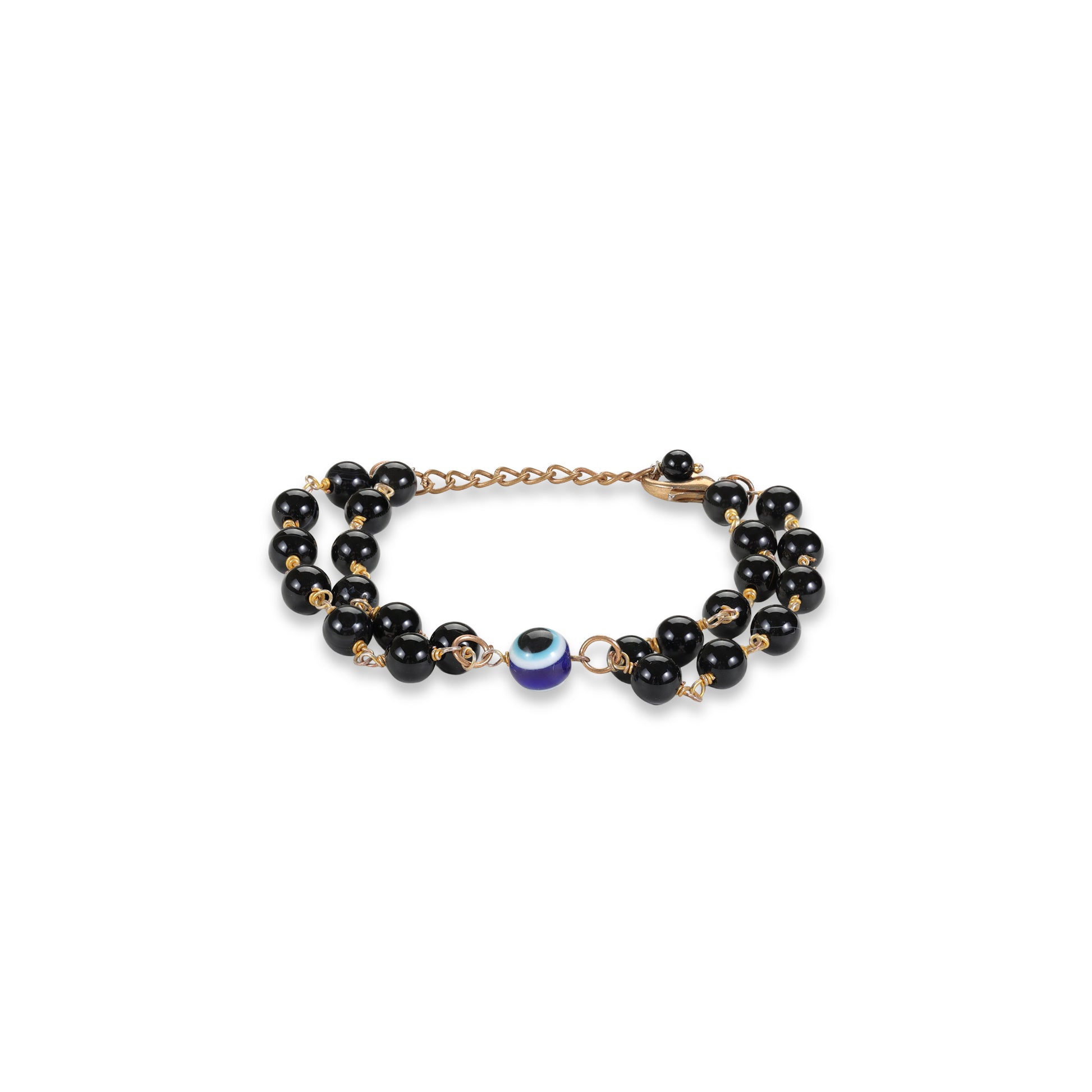 Black Tourmaline & Evil Eye Double Layred Bracelet